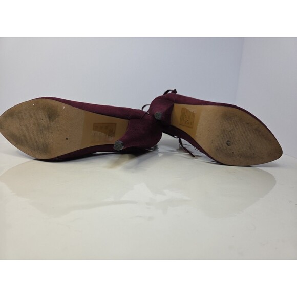 Izabella Rue Baker Maroon Suede Like Ankle Boots High Heel Zip Up S 7 Bow Detail - Picture 10 of 12